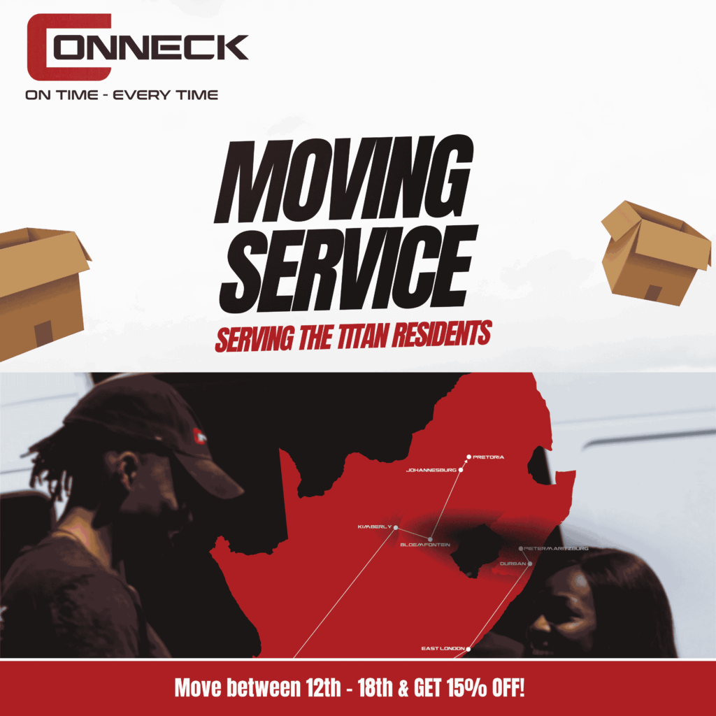 Bindu Fresh moving services for Titan residents poster promoting Conneck Transport apartment furniture removals and packing service